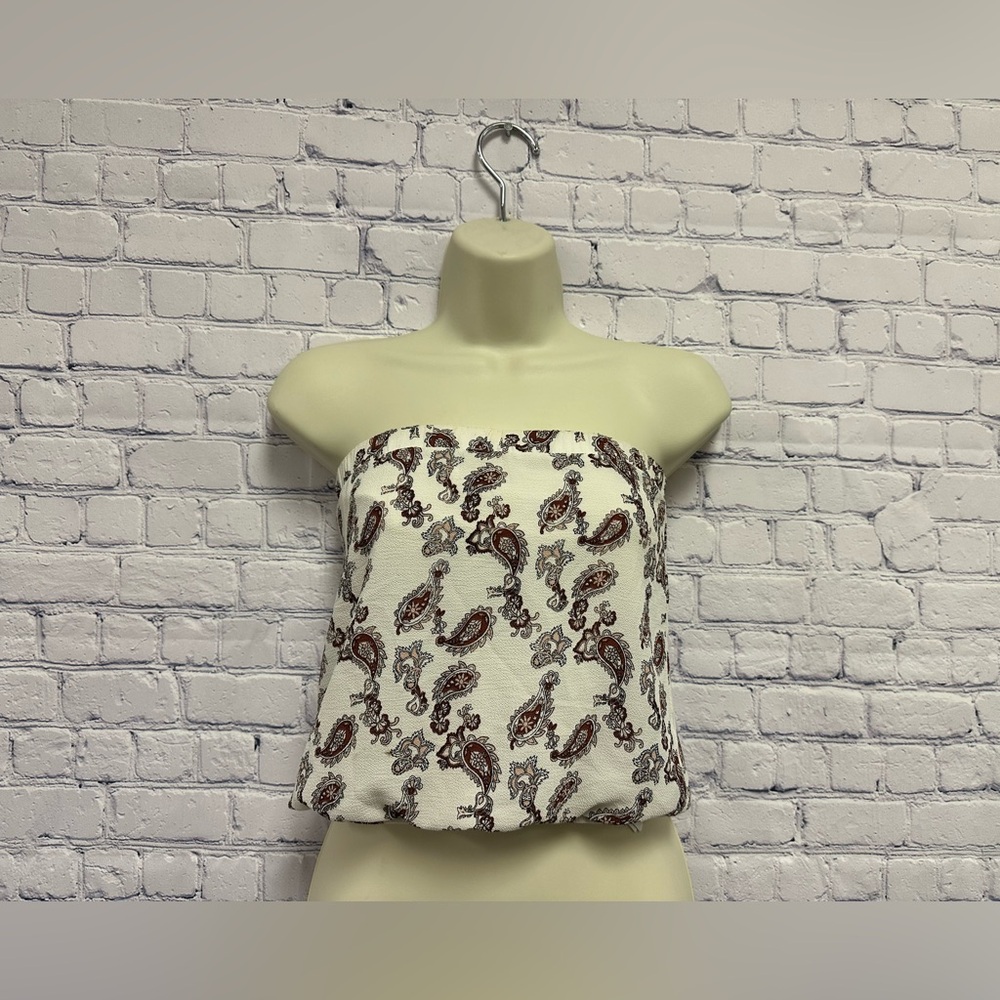 Guess Women's White and Brown Paisley Tube Top Size Small